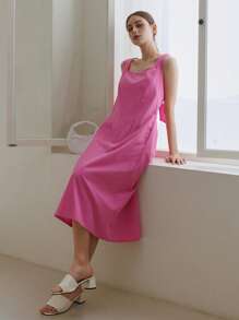 SHEIN 素色後背繫帶連衣裙 - 粉色 - 查看 11