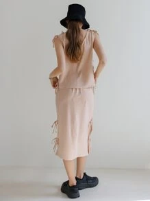 SHEIN Bộ đồ hai mảnh nữ Dây kéo Thắt nút Lá thư Giải trí - Màu Hồng baby - Xem 10