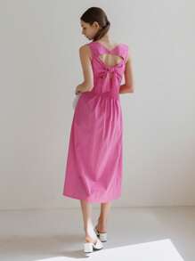 SHEIN 素色後背繫帶連衣裙 - 粉色 - 查看 12