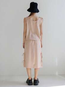 SHEIN Bộ đồ hai mảnh nữ Dây kéo Thắt nút Lá thư Giải trí - Màu Hồng baby - Xem 11