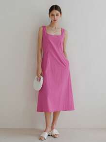 SHEIN 素色後背繫帶連衣裙 - 粉色 - 查看 7