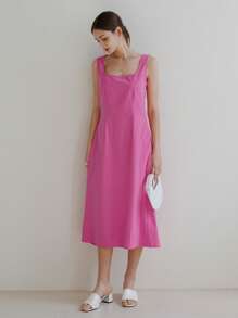 SHEIN 素色後背繫帶連衣裙 - 粉色 - 查看 4