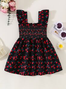 Bebé Vestido con estampado de cereza ribete con fruncido - Negro - Ver 2
