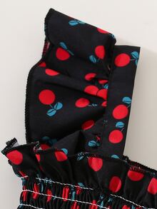 Bebé Vestido con estampado de cereza ribete con fruncido - Negro - Ver 3