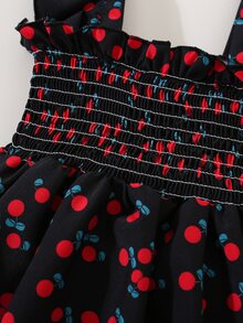 Bebé Vestido con estampado de cereza ribete con fruncido - Negro - Ver 4