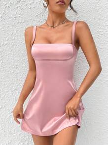 SHEIN PETITE Solid Bustier Cami Short Summer Dress - Baby Pink - View 1
