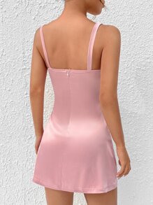 SHEIN PETITE Solid Bustier Cami Short Summer Dress - Baby Pink - View 2