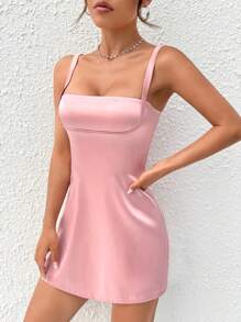 SHEIN PETITE Solid Bustier Cami Short Summer Dress - Baby Pink - View 3
