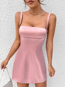 SHEIN PETITE Solid Bustier Cami Short Summer Dress - Baby Pink - View 6