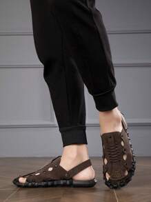 Xăng đan thủ công chi tiết khoét lỗ cho nam, Xăng đan thời trang Slingback - màu nâu - Xem 3