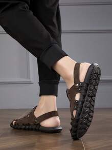 Xăng đan thủ công chi tiết khoét lỗ cho nam, Xăng đan thời trang Slingback - màu nâu - Xem 4