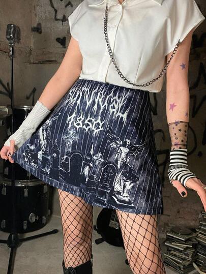 Grunge Punk Figur Buchstaben Lässig Damen Röcke