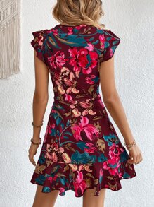 SHEIN Clasi Vestido con estampado floral ribete con fruncido