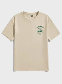 Manfinity VCAY Camiseta holgada con eslogan y gráfico de dibujos animados para hombres - Beis - Ver 2