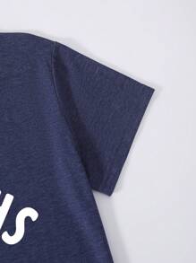 SHEIN LUNE Áo thun nữ Slogan Giải trí - Màu xanh hải quân - Xem 3