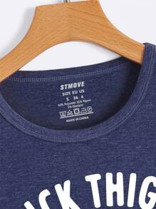 SHEIN LUNE Áo thun nữ Slogan Giải trí - Màu xanh hải quân - Xem 4