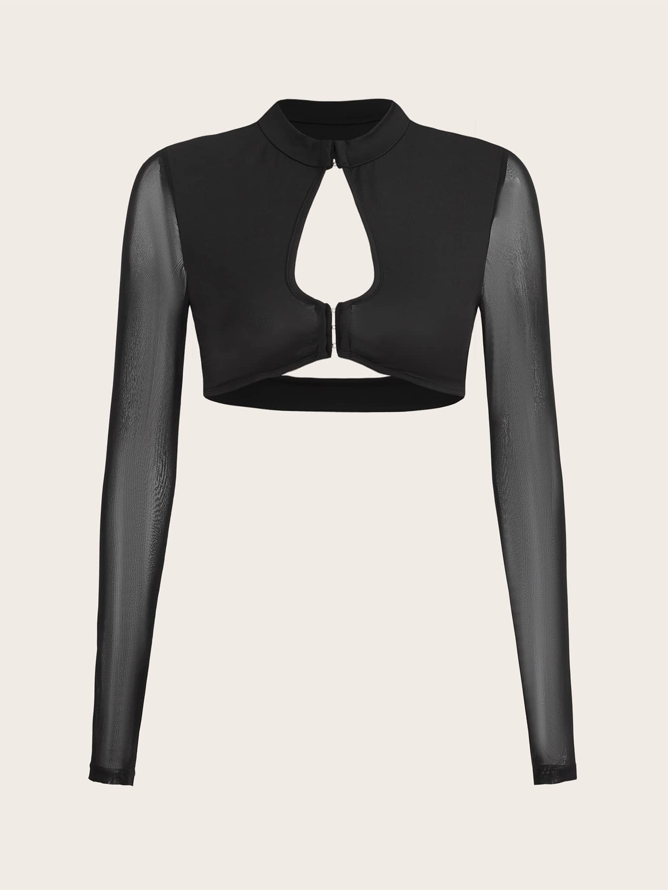 SHEIN ICON Áo nữ Lộ Lưng Tương phản Mesh Cắt ra màu trơn Gợi cảm - màu đen - Xem 1