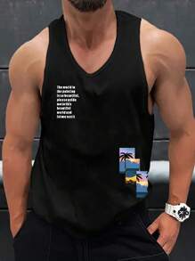 Manfinity RSRT 男士標語圖案背心上衣 - 黑色 - 查看 1