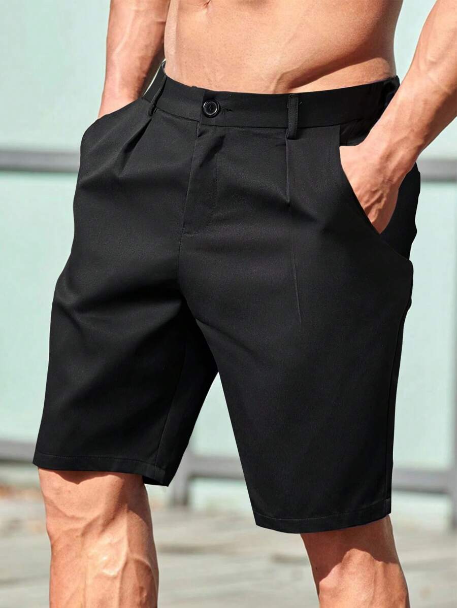 Manfinity Homme Men's Loose Fit Shorts With Pleated Detail And Slant Pockets - Black - View 1