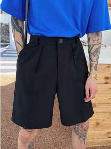 Manfinity Homme Men's Loose Fit Shorts With Pleated Detail And Slant Pockets - Black - View 3