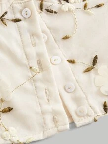 SHEIN MOD Áo sơ mi nữ Thêu viền lá sen cắt Thắt nơ trước Hoa Boho - Màu be - Xem 4