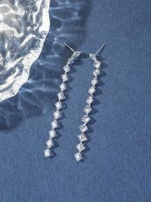 Bông tai thả trang trí bằng đá khối Zirconia - Bạc - Xem 1