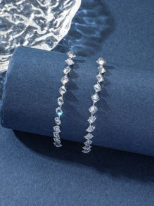 Bông tai thả trang trí bằng đá khối Zirconia - Bạc - Xem 2