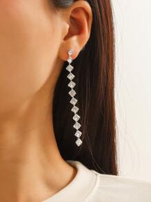 Bông tai thả trang trí bằng đá khối Zirconia - Bạc - Xem 3