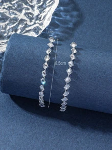 Bông tai thả trang trí bằng đá khối Zirconia - Bạc - Xem 4