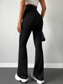 EURMUSE High Waist Flare Leg Trousers - Black - View 2