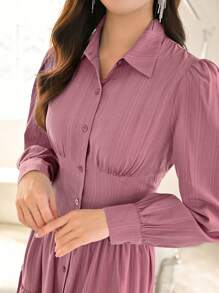 Modelyn Solid Ruffle Hem Shirt Dress - Pink - View 6