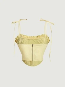 SHEIN MOD 褶邊肩上打結吊帶上衣 - 黃色 - 查看 2