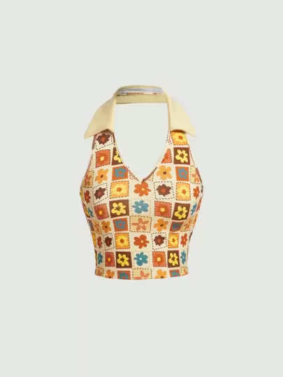 SHEIN MOD Floral Print Halter Top