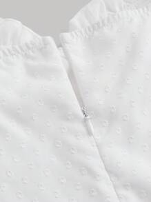 SHEIN MOD Sweetheart Neck Puff Sleeve Ruffle Trim Wrap Hem Dress - White - View 3