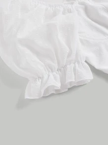 SHEIN MOD Sweetheart Neck Puff Sleeve Ruffle Trim Wrap Hem Dress - White - View 4