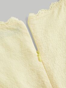 SHEIN MOD Square Neck Puff Sleeve Lace Trim Button Front Dress - Yellow - View 3