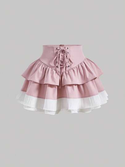 SHEIN MOD Falda con cordón delantero de dos capas bajo