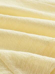 SHEIN MOD Square Neck Puff Sleeve Lace Trim Button Front Dress - Yellow - View 4