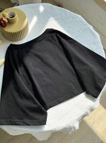 DAZY Áo thun siêu crop tay áo Raglan không có áo crop top - màu đen - Xem 8
