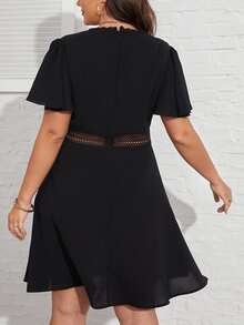 SHEIN LUNE Vestido con encaje en contraste de manga mariposa - Negro - Ver 2