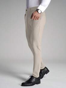 Manfinity Mode Men Solid Slant Pocket Suit Trousers - Khaki - View 5