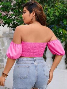 SHEIN Clasi Top crop de hombros descubiertos con nudo delantero - Rosa Fucsia - Ver 2