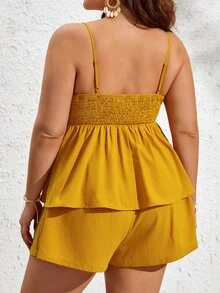 SHEIN VCAY Plus Twist Front Cami Top & Shorts - Mustard Yellow - View 2