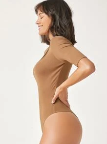 SHEIN BASICS Solid Form Fitted Bodysuit - Brown - View 3