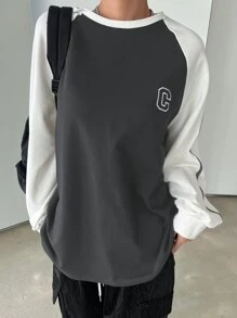 DAZY Two Tone Letter Graphic Raglan Sleeve Tee - Dark Grey - View 5