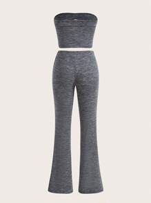 SHEIN MOD 字母圖案抹胸上衣和褲子 - 灰色 - 查看 2