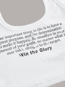 SHEIN EZwear Slogan Graphic Crop Halter Top The Important Thing In Life Is To Have A Great Purpose, And The Determination To Make It Happen Be Steadfast In Your Pursuit Of Your Goals, No Matter What It May Take Straight To The Target Win The Glory - White - View 5