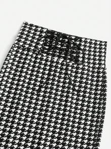 SHEIN Privé Váy nữ Ren lên Thắt nơ trước răng cưa Thanh lịch - Đen và trắng - Xem 5