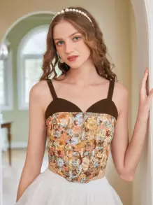 SHEIN MOD Floral Print Bandana Wide Strap Top - Multicolor - View 1