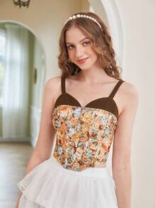 SHEIN MOD Floral Print Bandana Wide Strap Top - Multicolor - View 3